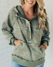 NALAS - Zip Henley Acid Wash Fleece Hoodie
